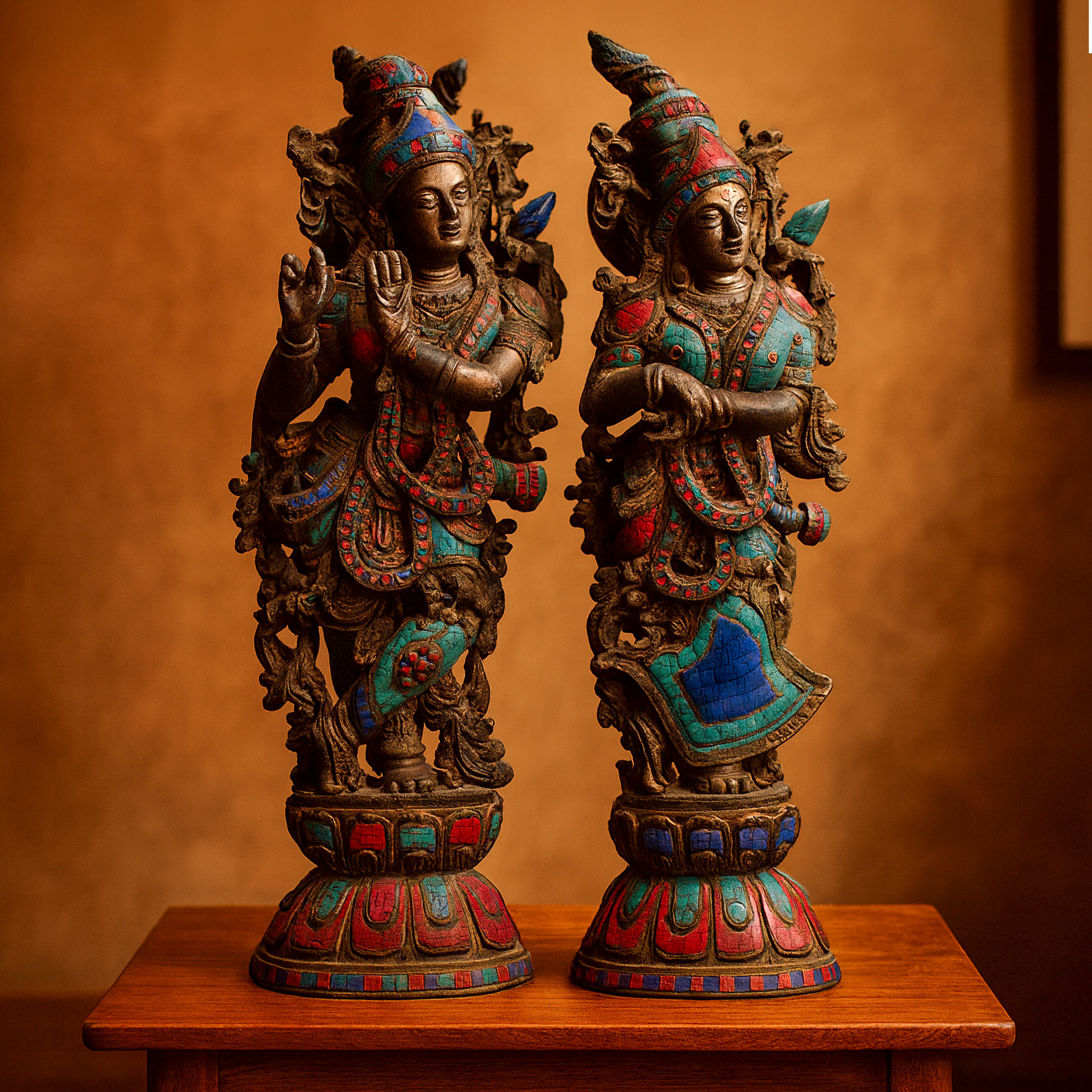 DIVINE BRASS STONE ENGRAVED RADHA KRISHNA