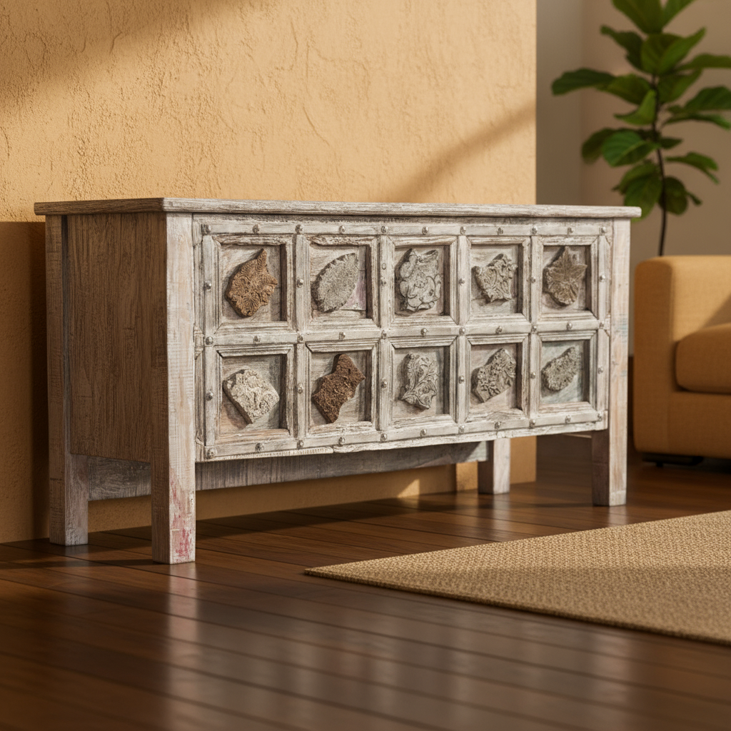 FINELY CARVED BLEACHED CONSOLE