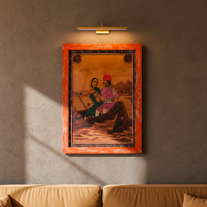 LOVERS ON A BOAT - VINTAGE FRAMED PAINTING